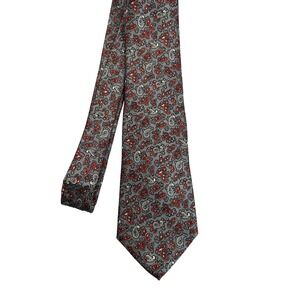 HABAND Silk Neck Tie Mens Gray Red Paisley Pattern Classic USA Vintage Formal